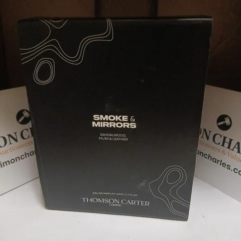 BOXED SMOKE AND MIRRORS SANDALWOOD MUSK AND LEATHER THOMSON CARTER EAU DE PARFUM 50ML