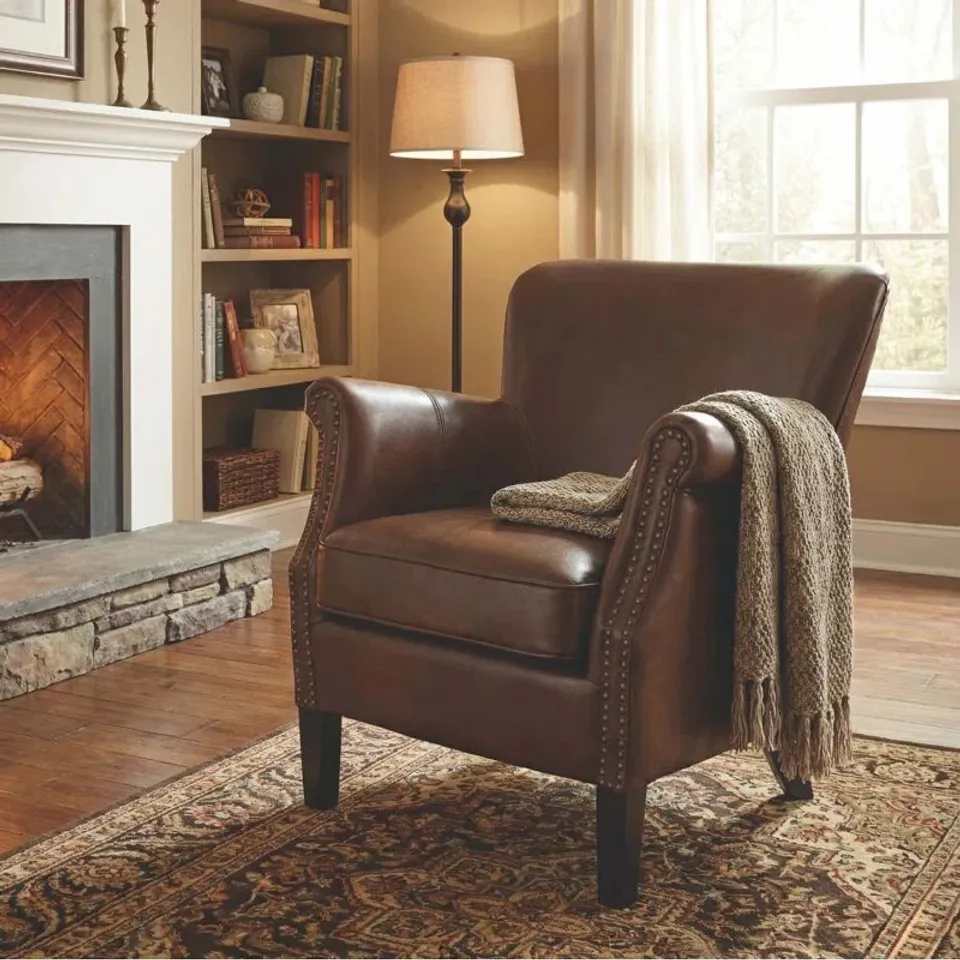 BOXED PUTTNEY SLIPCOVERED FAUX LEATHER ARMCHAIR - CHOCOLATE (1 BOX)