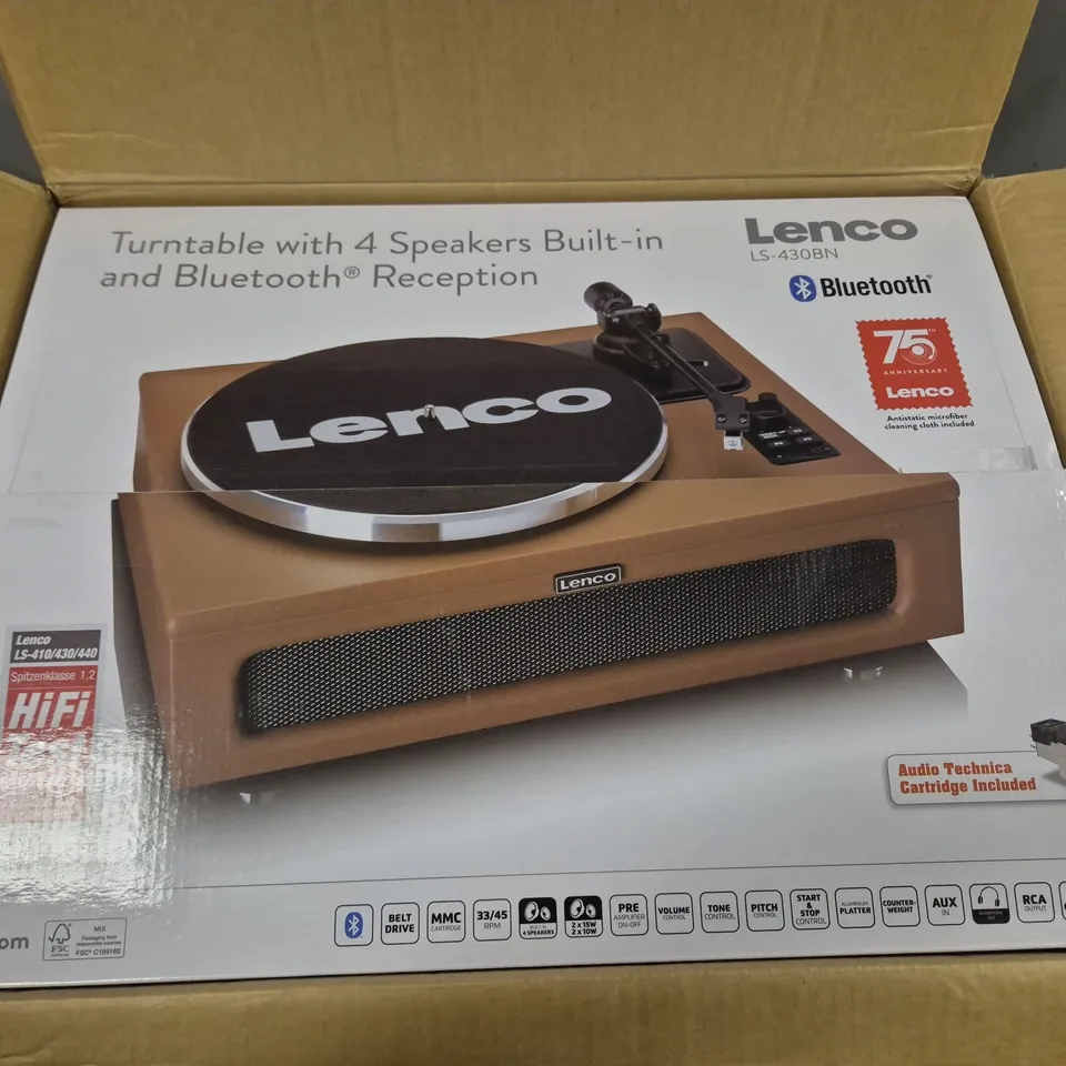 BOXED LENCO LS-430BN BLUETOOTH TURNTABLE WITH BUILT IN SPEAKERS 