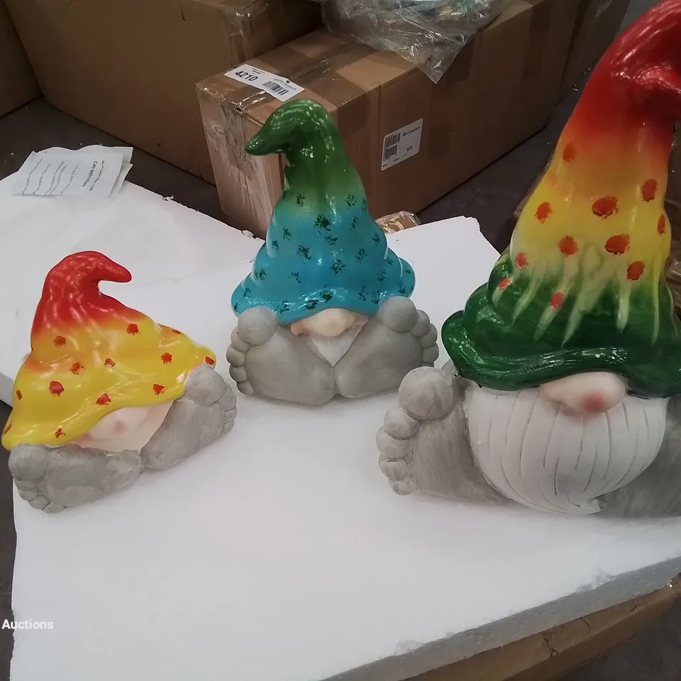 BOXED THREE GARDEN GNOMES