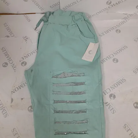 D-STYLE GREEN TROUSERS WITH SEQUIN EMBELISMENT SIZE XXXXL
