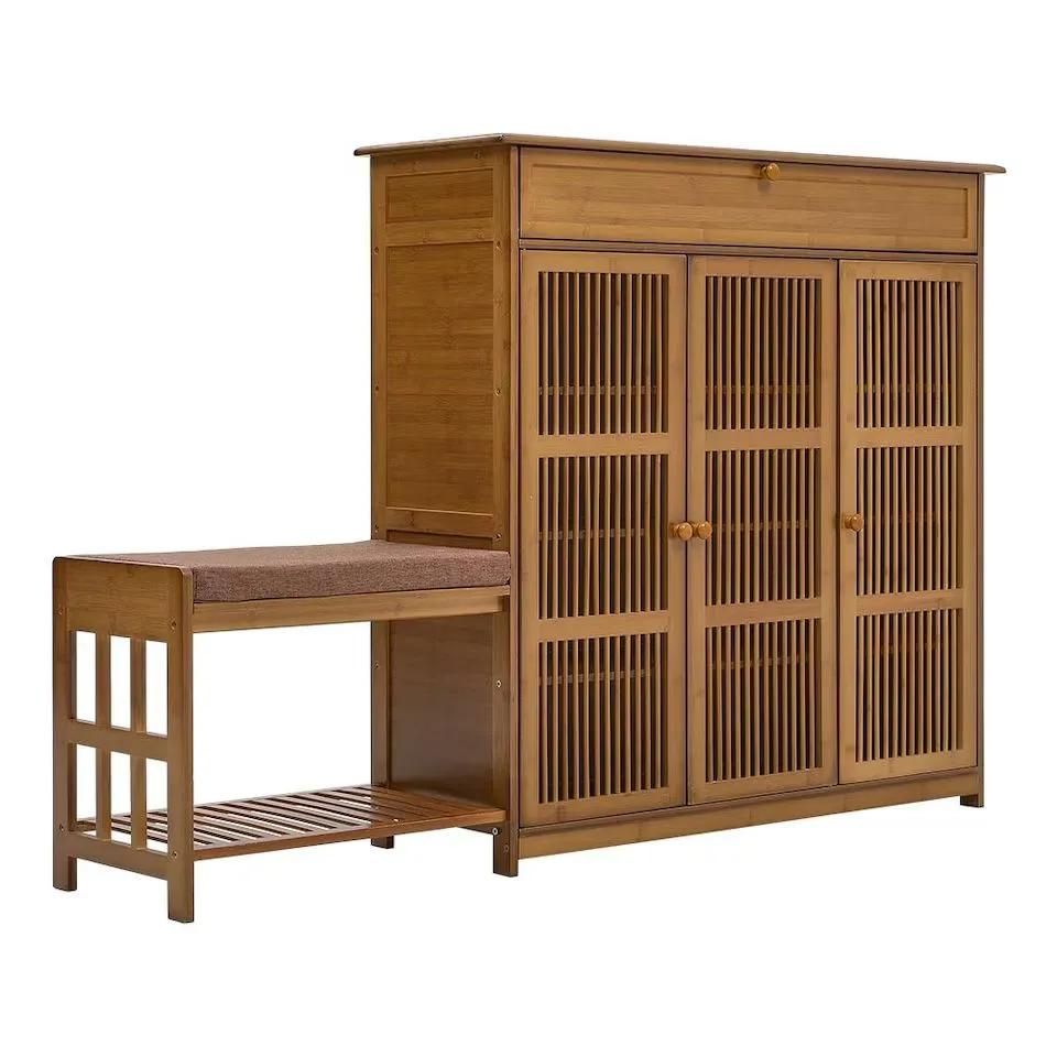 BOXED LIVING AND HOME BAMBOO ENTRYWAY STORAGE SHOE CABINET WITH BENCH
