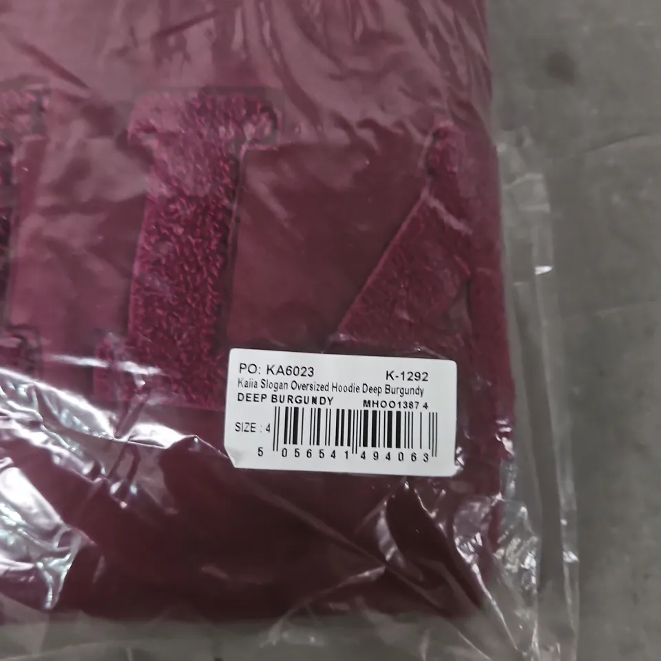 BAGGED KAIIA SLOGAN OVERSIZED HOODIE – DEEP BURGUNDY, UK 8 (US 4)
