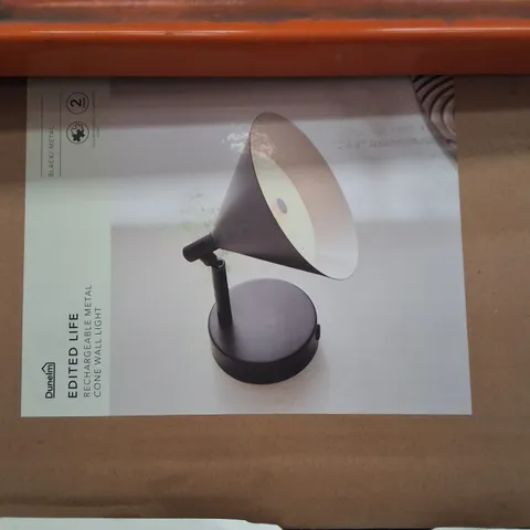 BOXED DUNELM EDITED LIFE RECHARGEABLE METAL CONE WALL LIGHT β BLACK METAL