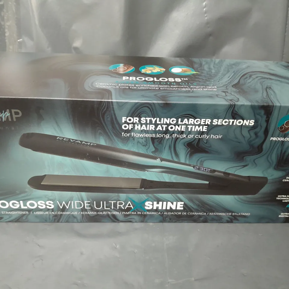 BOXED REVAMP PROGLOSS WIDE ULTRA SHINE CERAMIC HAIR STRAIGHTENER EU