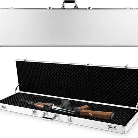 BOXED COSTWAY GUN CASE, ALUMINUM ALLOY LOCKABLE RIFLE CASE, LONG GUN CASE WITH COMBINATION LOCK & PADLOCK, SHOTGUN CASE WITH SPONGE PAD, ALUMINUM LONG