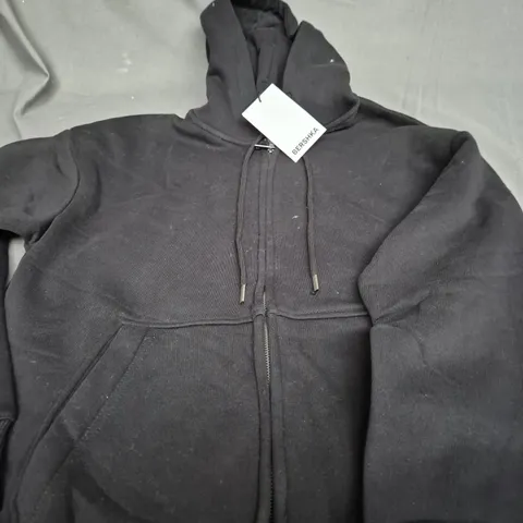 BERSHKA BLACK HOODIED JACKET - SMALL