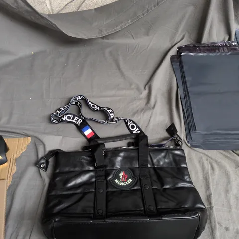 MONCLER BLACK NYLON SHOULDER BAG WITH LOGO STRAP