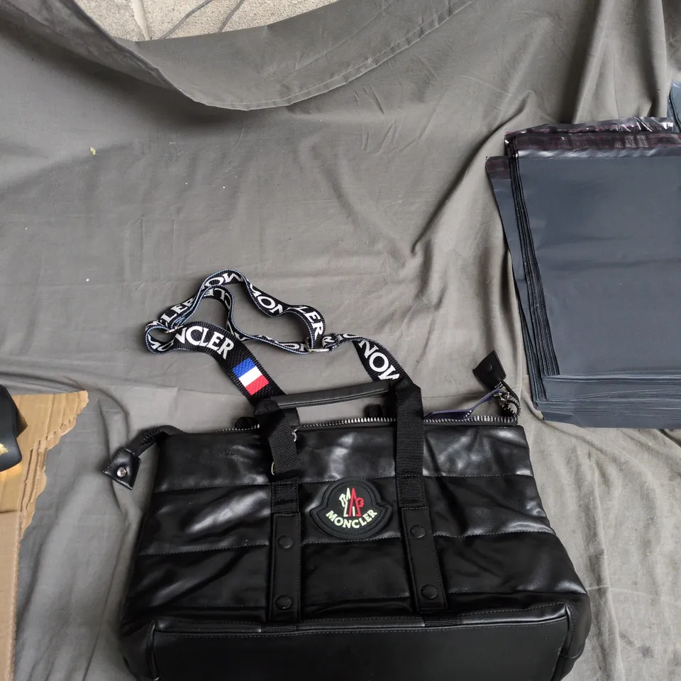 MONCLER BLACK NYLON SHOULDER BAG WITH LOGO STRAP