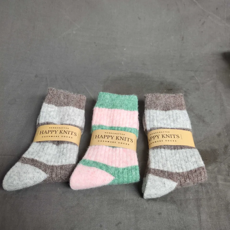 HAPPY KNITS CASHMERE SOCKS - PACK OF 3, ASSORTED COLOURS