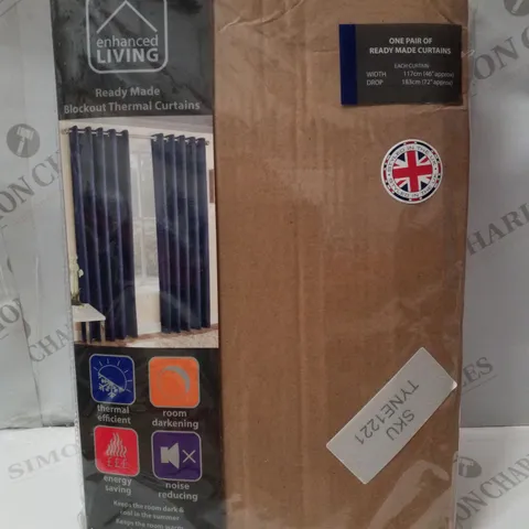 BRAND NEW ENHANCED LIVING VOGUE 117×183CM BLOCKOUT THERMAL CURTAINS - NAVY