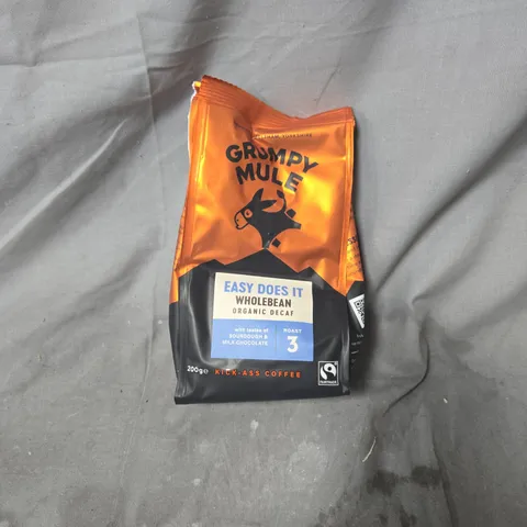 6 X GRUMPY MULE EASY DOES IT WHOLEBEAN ORGANIC DECAF COFFEE – 200G