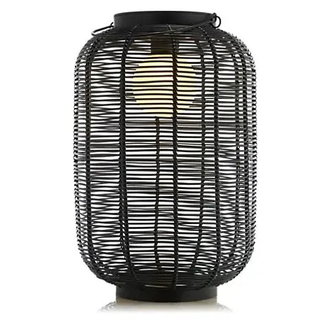 MY GARDEN STORIES 43CM BLACK RATTAN SOLAR LIGHT WITH HANDLE