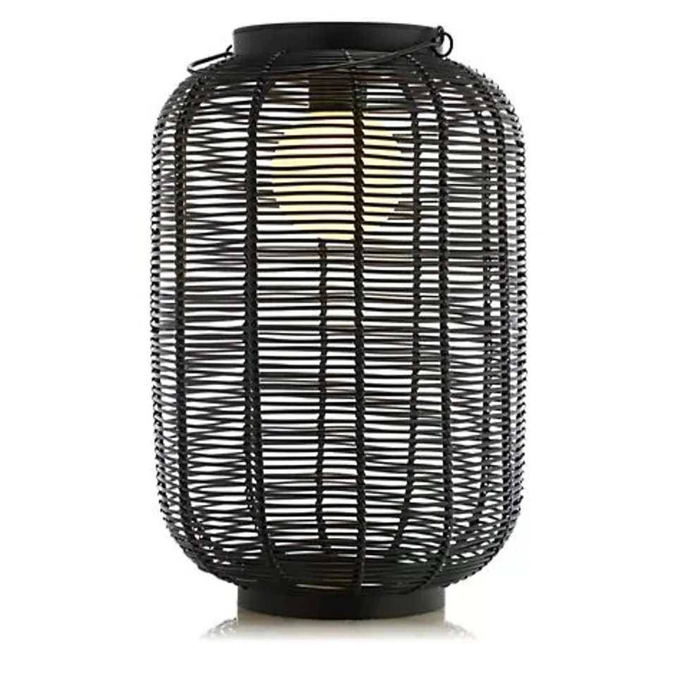 MY GARDEN STORIES 43CM BLACK RATTAN SOLAR LIGHT WITH HANDLE
