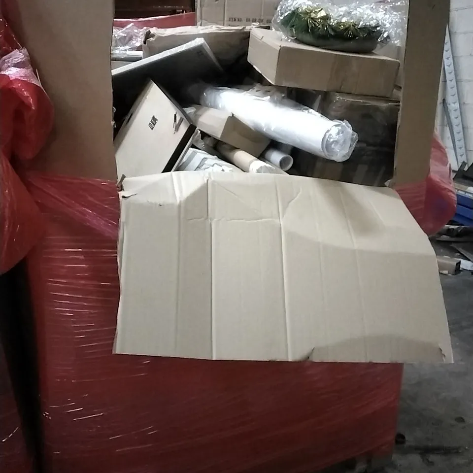 PALLET OF HOUSEHOLD ITEMS TO INCLUDE TOILET SAFETY RAILS, LED DIMMABLE CEILING, RETRACTABLE SAFETY GATE, 12V SOLAR BATTERY CHARGER AND OTHER ASSORTED ITEMS...