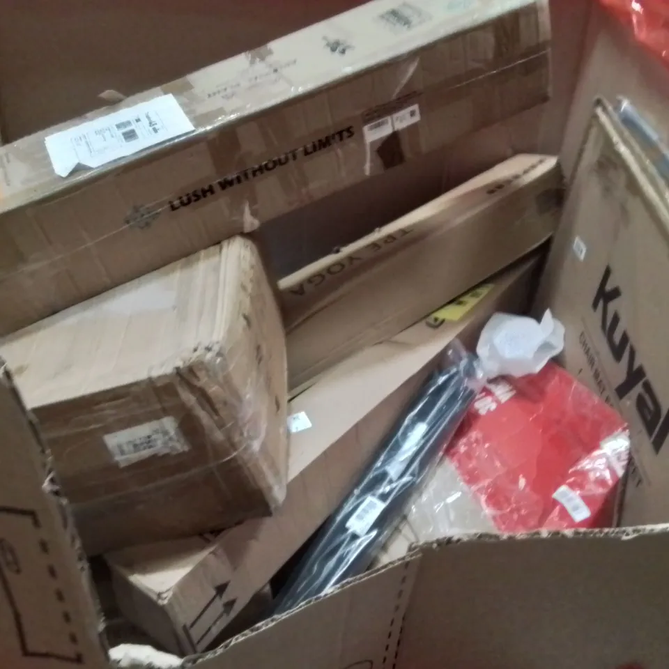 PALLET OF ASSORTED HOUSEHOLD GOODS AND PRODUCTS TO INCLUDE;HOSE REEL,VACUUM STAND,FAN HEATER