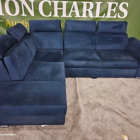 DESIGNER SLEEPER CHAISE SOFA BLUE PLUSH FABRIC