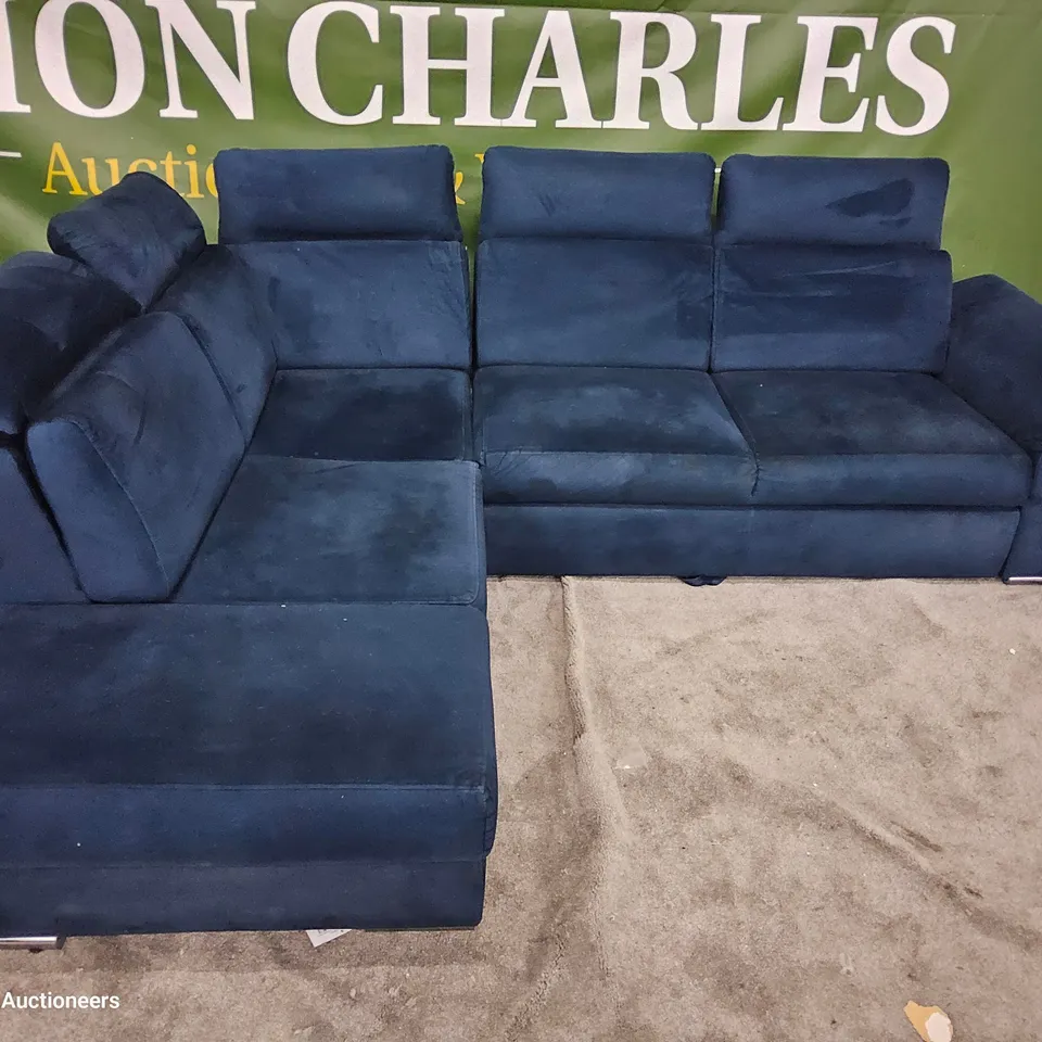 DESIGNER SLEEPER CHAISE SOFA BLUE PLUSH FABRIC 