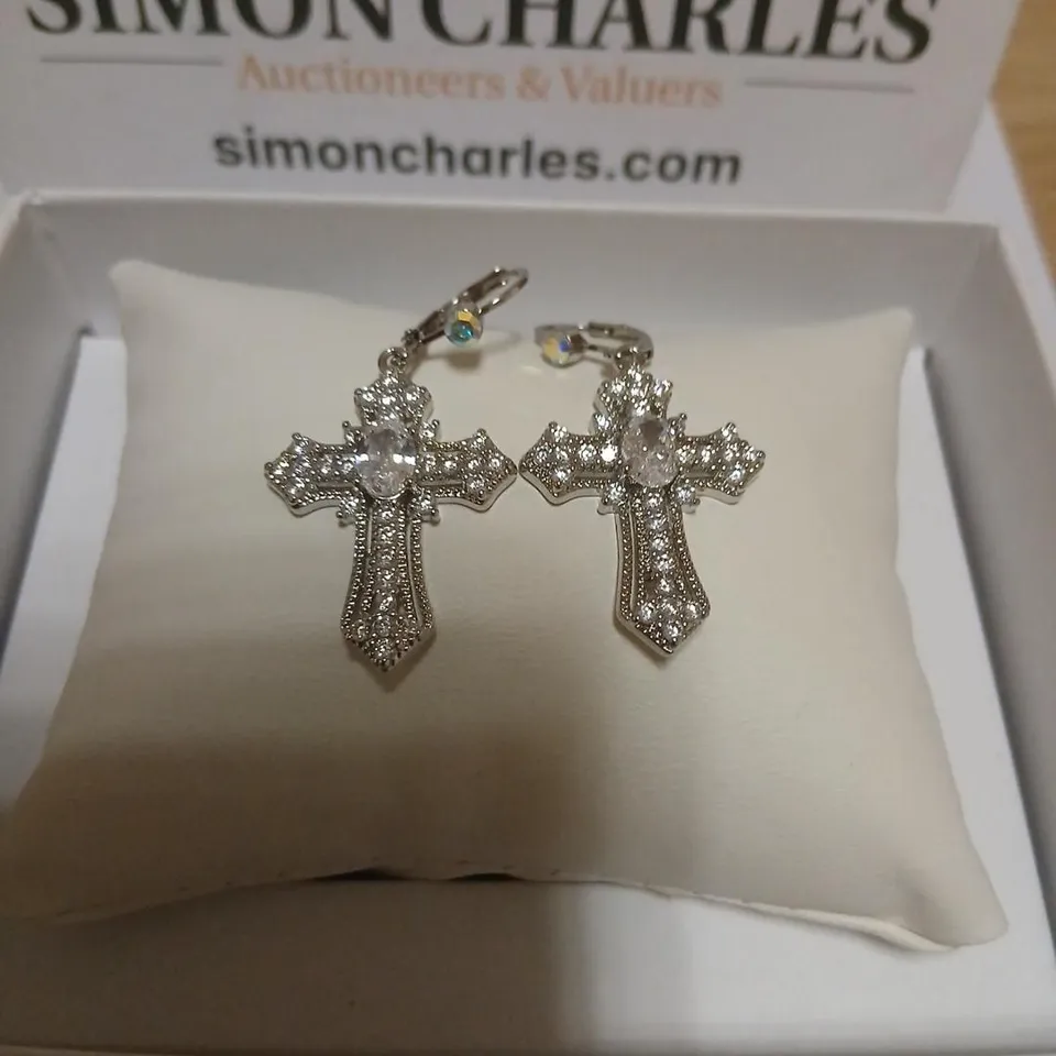 BUTLER & WILSON CRYSTAL CROSS EARRINGS 