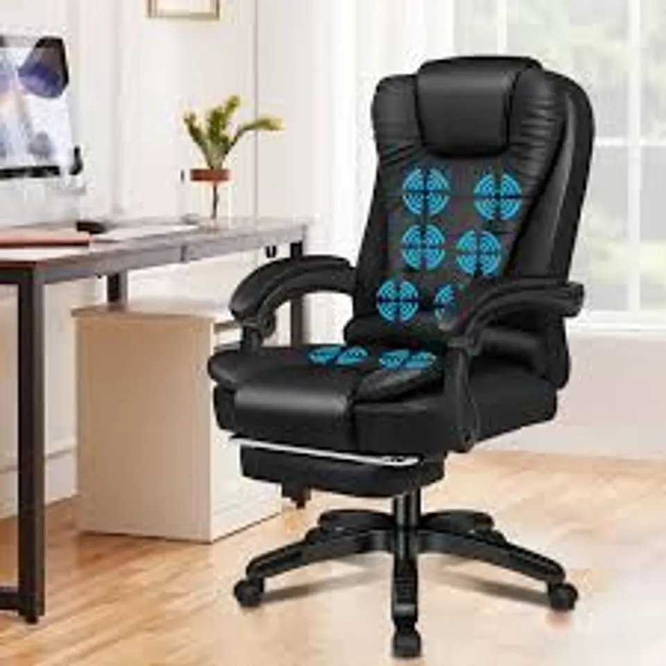 ELFORDSON OFFICE CHAIRS FOR HOME OFFICE, ERGONOMIC PC COMPUTER DESK CHAIRS EXECUTIVE OFFICE PU LEATHER CHAIR WITH FOOTREST FOR ADULTS (BLACK)