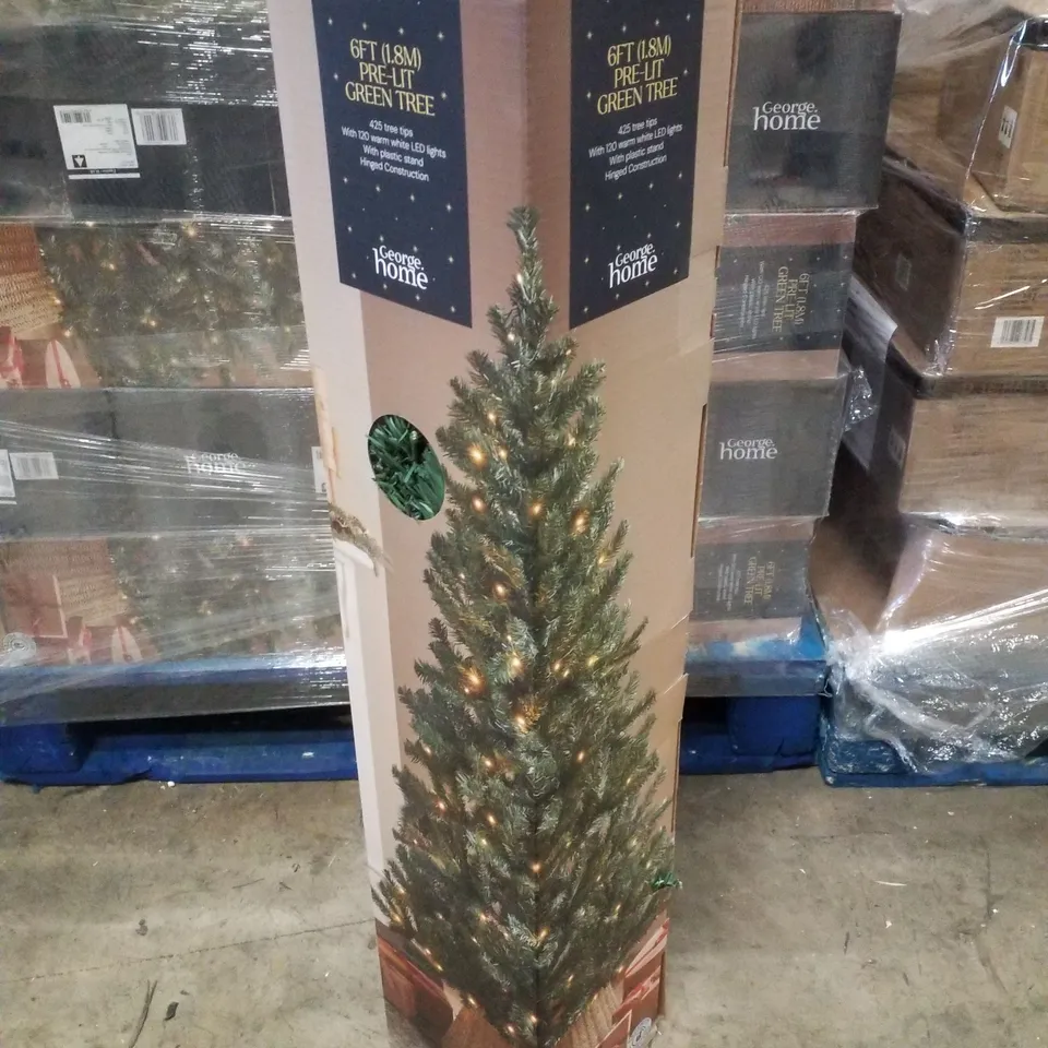 PALLET CONTAINING APPROXIMATELY 42 BRAND NEW 6FT PRE-LIT GREEN CHRISTMAS TREES