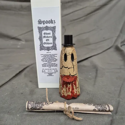 SPOOKZ GHOST MAKERS OF OLDHAM – HALLOWEEN GHOST ORNAMENT WITH SCROLL