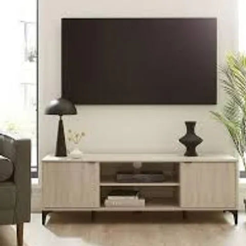 BOXED WAKEFIELD 2 DOOR TV UNIT IN GREY OAK - COLLECTION ONLY