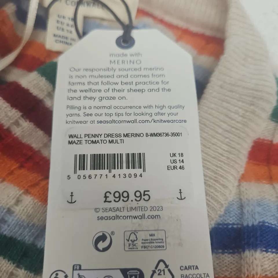 SEASALT CORNWALL WALL PENNY DRESS MERINO – MAZE TOMATO MULTI, UK 18