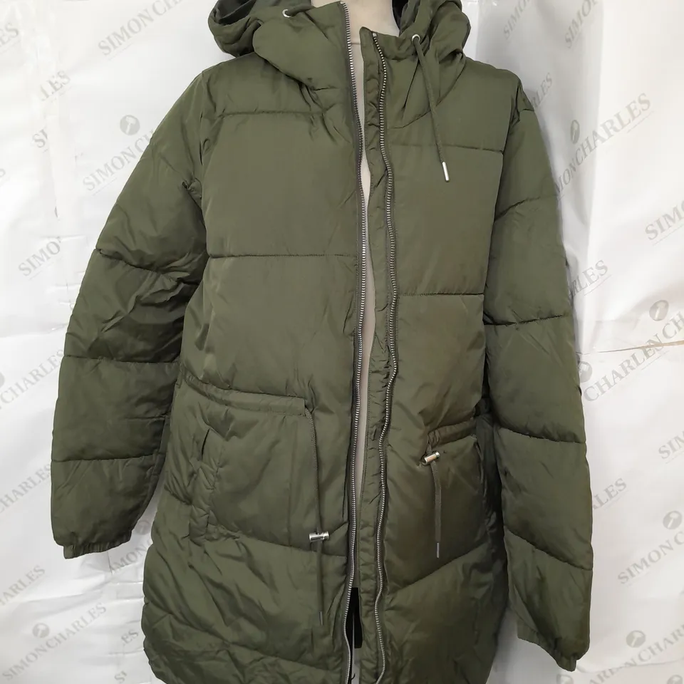 VERY KHAKI GREEN LONG PADDED COAT - SIZE 16