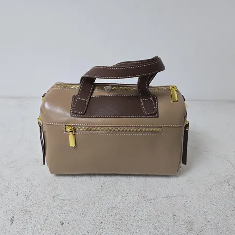 LEATHER BEIGE SATCHEL HANDBAG WITH DARK BROWN HANDLES