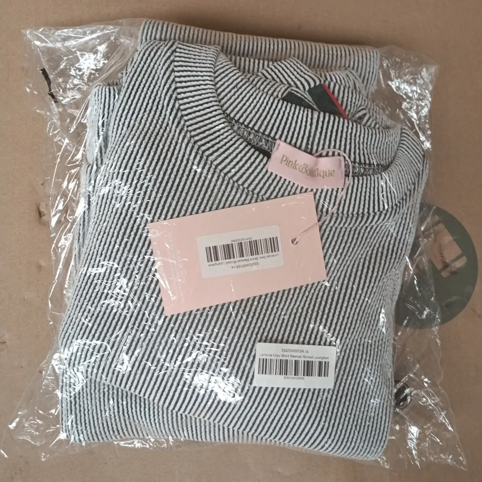 BAGGED PINK BOUTIQUE LORENZA GREY SHORT SLEEVE RIBBED LOUNGEWEAR SIZE UNSPECIFIED