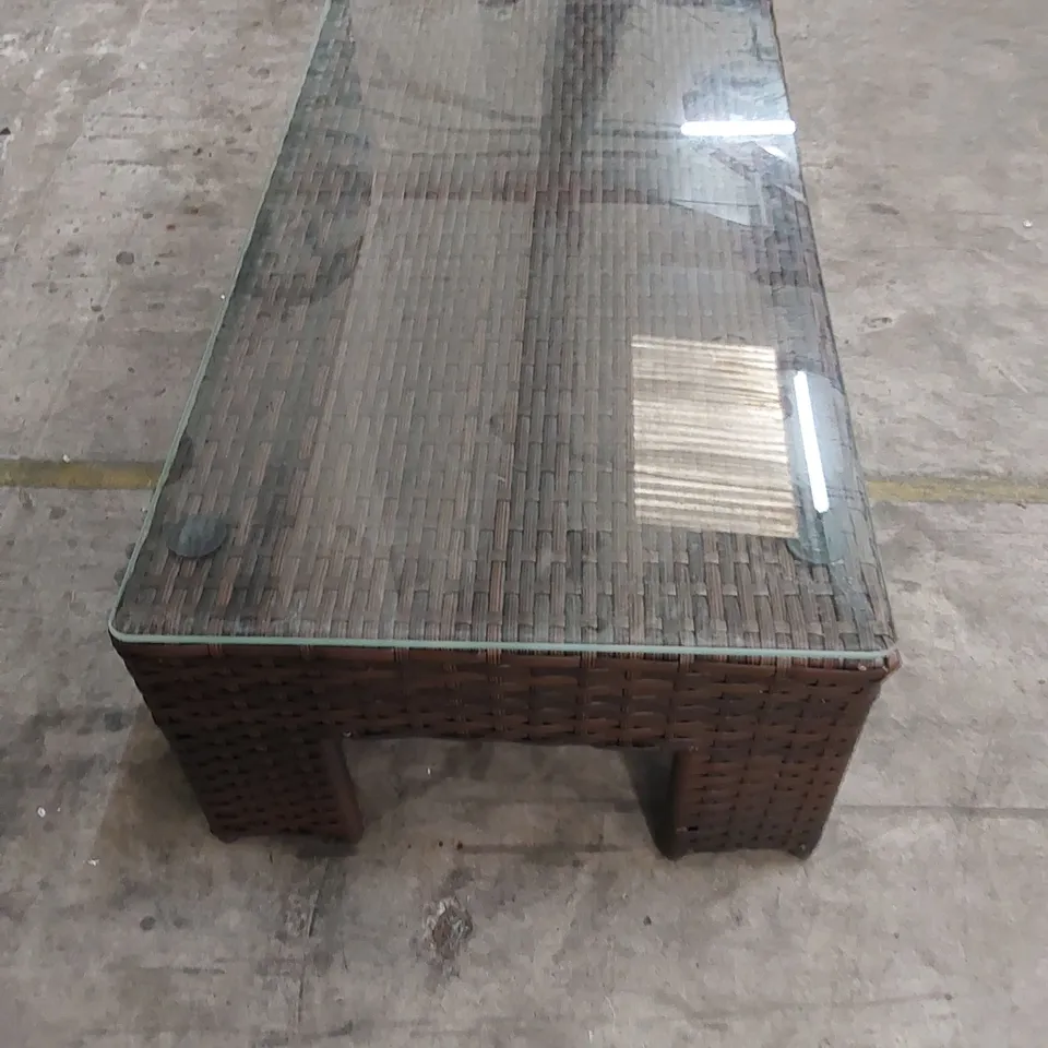 DESIGNER SMALL CHOCOLATE MIX RATTAN COFFEE TABLE WITH GLASS TOP