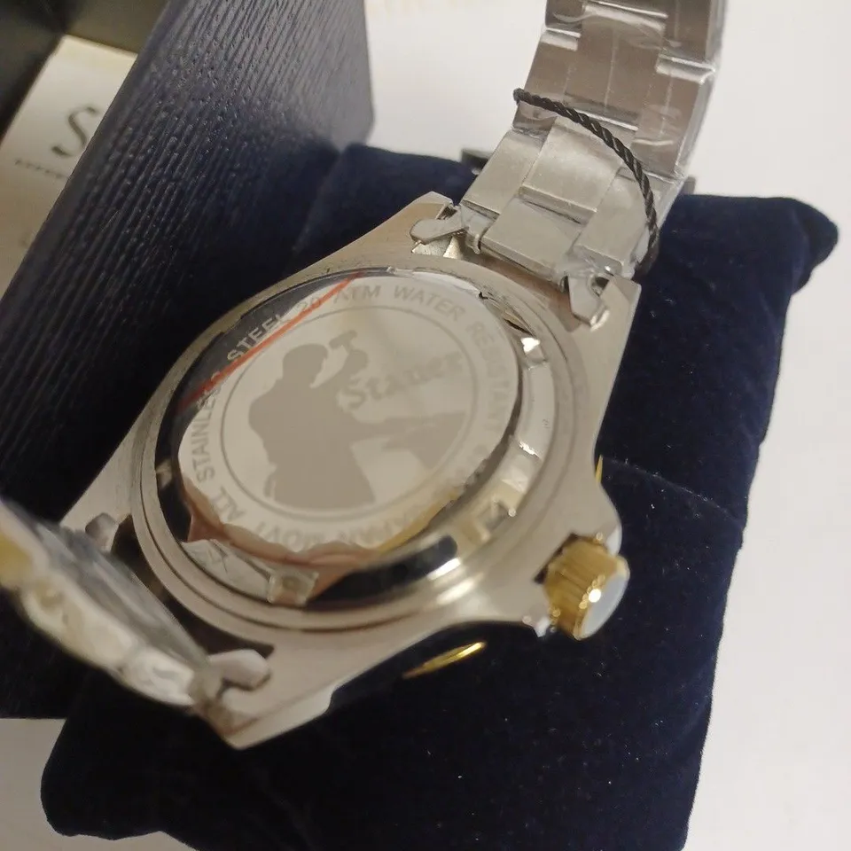 BOXED STAUER GENTS TIGER SHARK DIVE WATCH STAINLESS STEEL - RED & BLUE