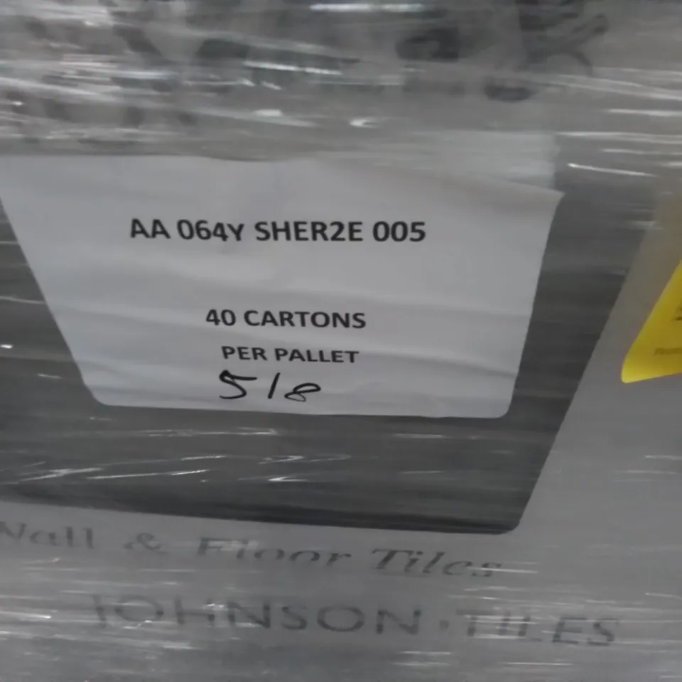 PALLET TO CONTAIN APPROXIMATELY 40 X PACKS OF JOHNSON SHERWOOD SMOKE GLAZED WALL & FLOOR TILES - 5 TILES PER PACK // TILE SIZE: 597 X 297 X 11MM
