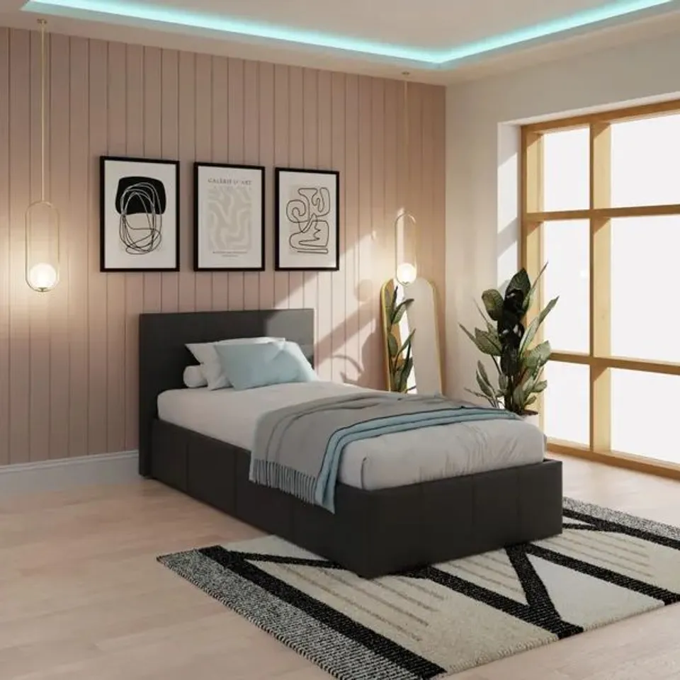 BOXED GFW SINGLE BLACK SIDE LIFT OTTOMAN BED (2 BOXES)