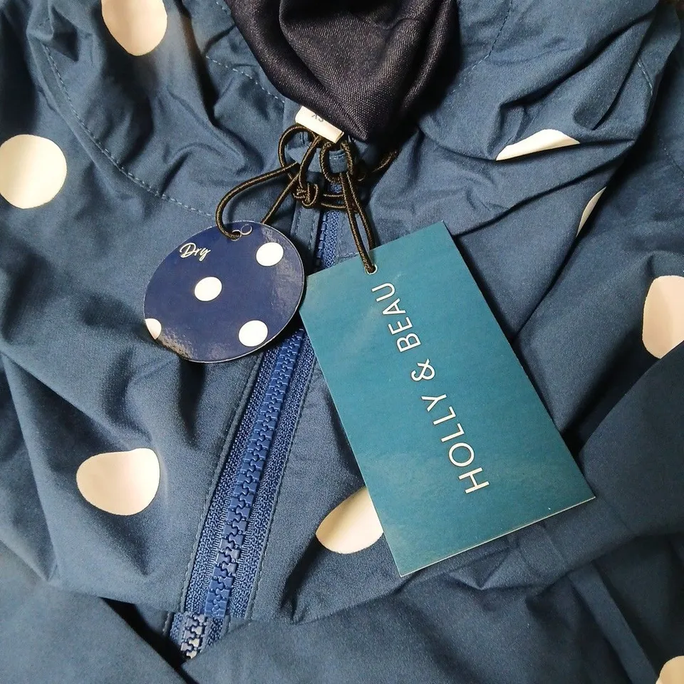 HOLLY & BEAU SPOT COLOUR CHANGING RAINCOAT – XS – BLUE WITH WHITE POLKA DOTS