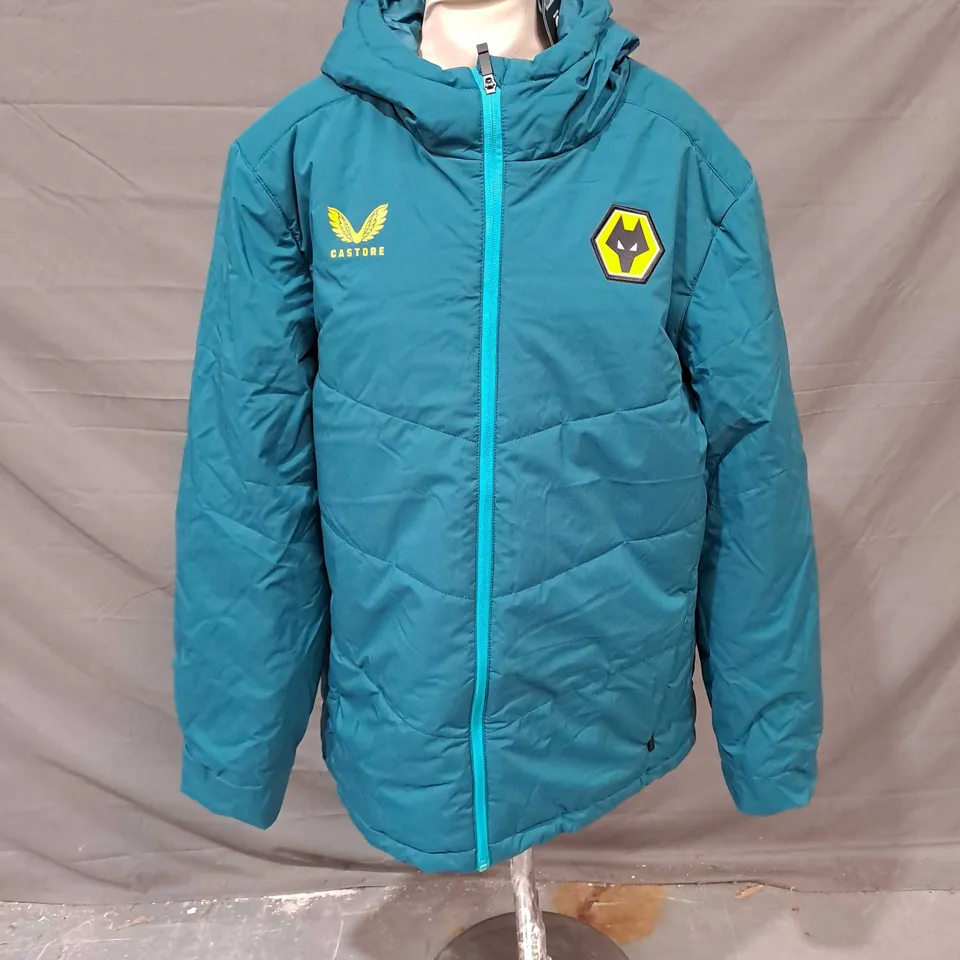 CASTORE WOLVES PLAYERS TRAVEL BENCH JACKET IN CHESAPEAKE BAY SIZE L