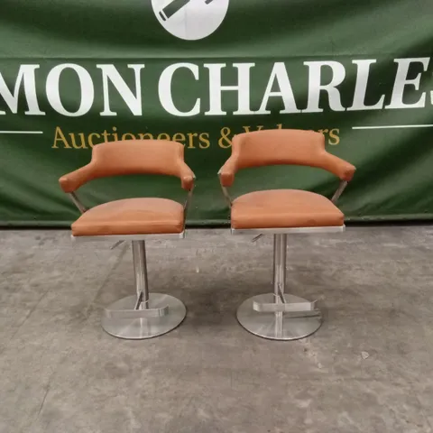 SET OF 2 FIRENZA BAR STOOLS IN TAN PU LEATHER AND CHROME BASE