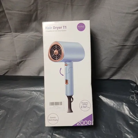HAIR DRYER T1 – BOXED, ION-INFUSED HAIR CARE, 3 SPEEDS & COOL SHOT