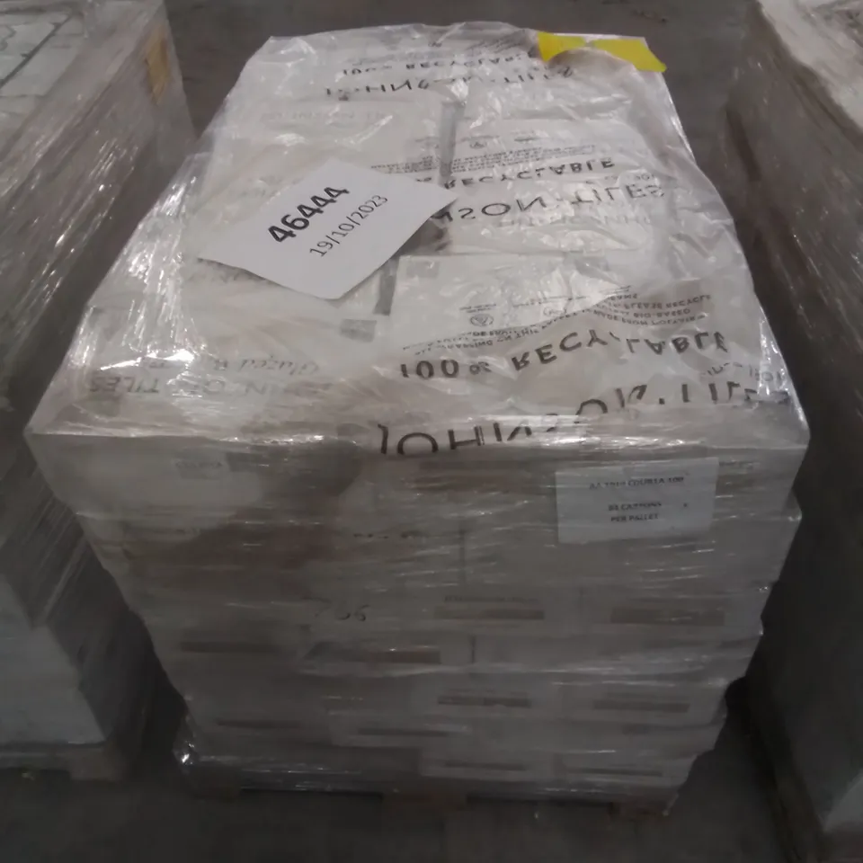 PALLET TO CONTAIN APPROX 84 X CARTONS OF JOHNSON DURA GOLD, GOLD STONE GLAZED WALL TILES - 100 TILES PER CARTON // TILE SIZE: 97 X 97 X 6.5mm