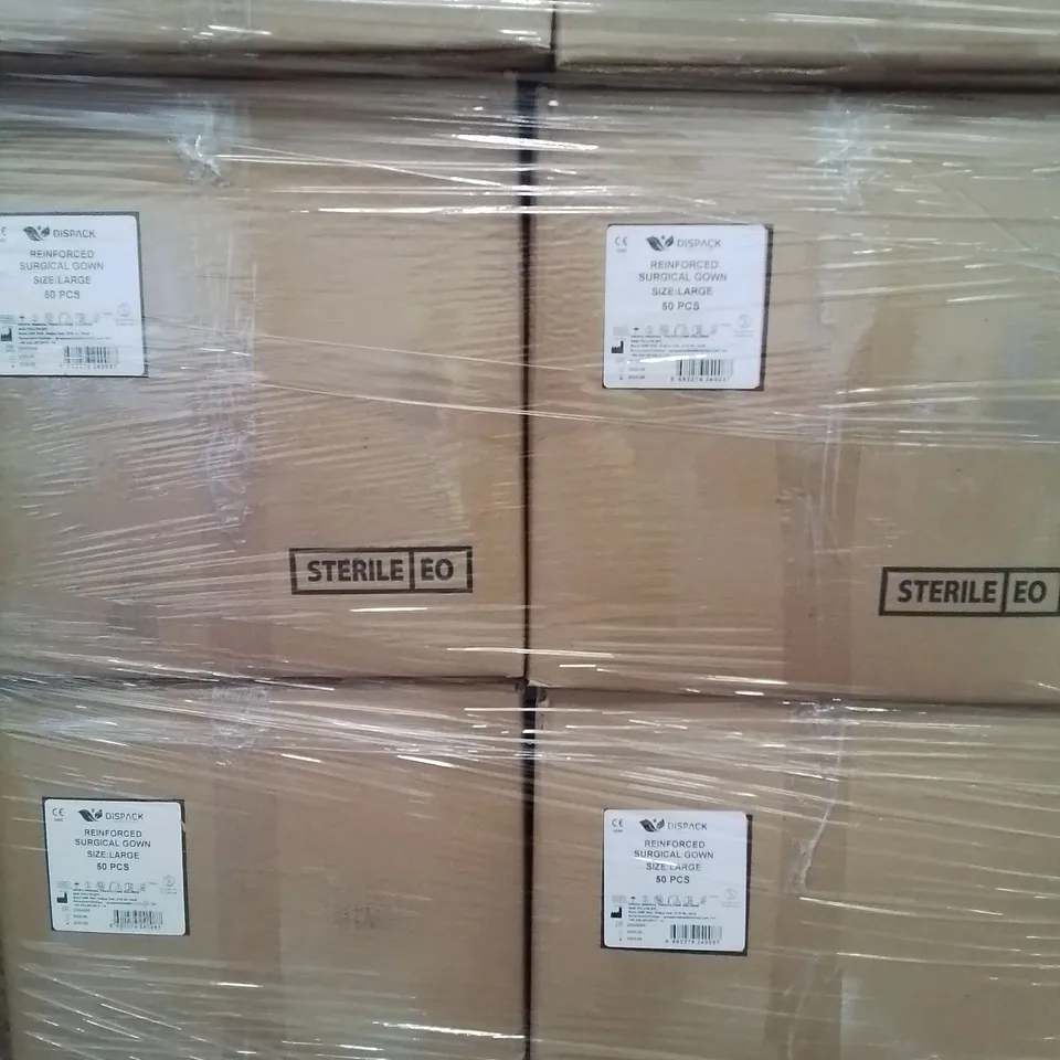 PALLET OF APPROXIMATELY 800 BRAND NEW DISPACK REINFORCED SURGICAL GOWNS - SIZE LARGE 