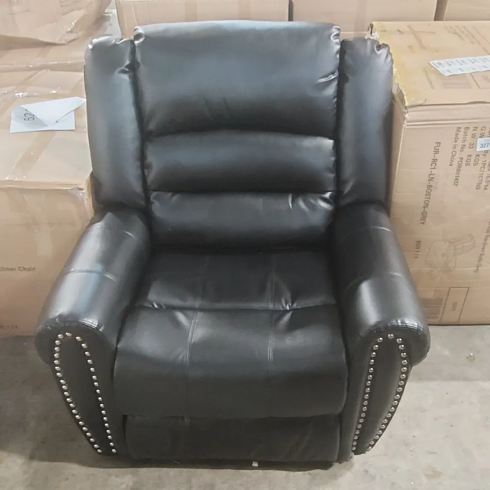 QUALITY DESIGNER FAUX LEATHER MANUAL RECLINING ARMCHAIR