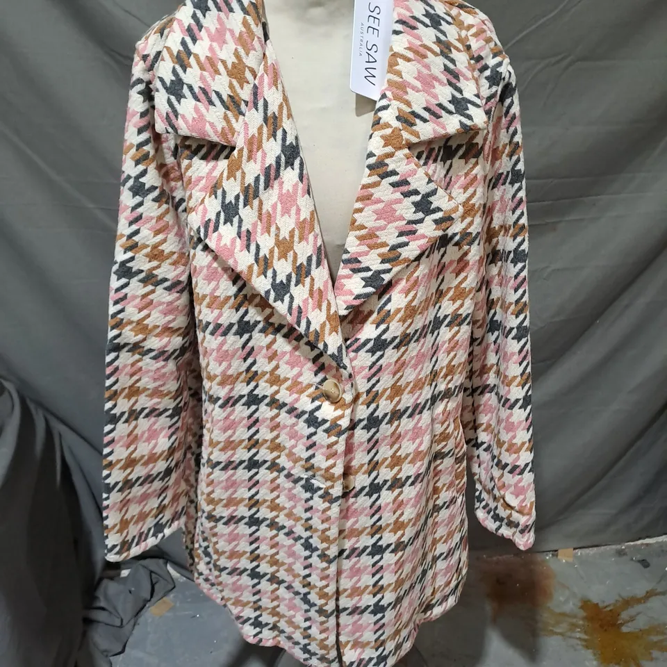 SEESAW AUSTRALIA HOUNDSTOOTH PINK MULTI JACKET SIZE XL