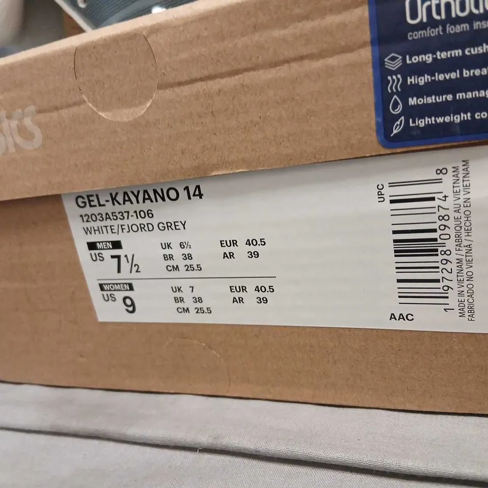 ASICS GEL-KAYANO 14 WHITE/FJORD GREY – UK 6.5 (US 7.5) – MEN'S