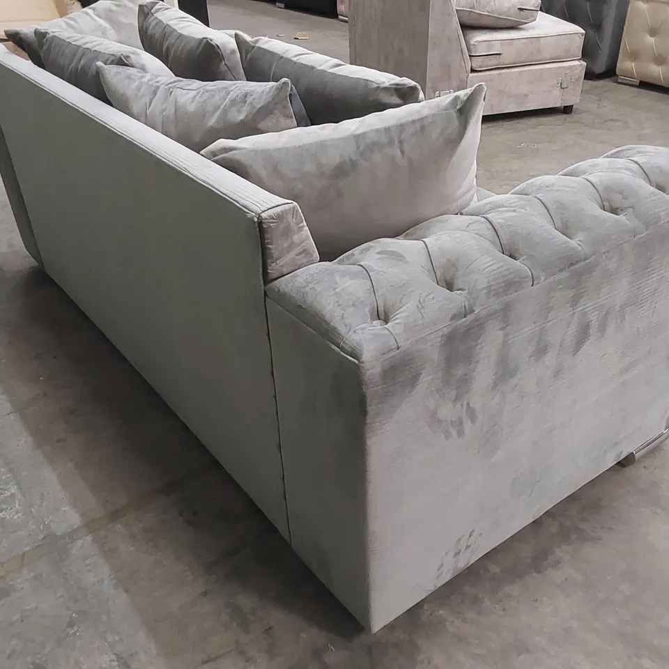 QUALITY DESIGNER ASHTON 3-SEATER LUXURY VELVET UPHOLSTERED SOFA - SILVER