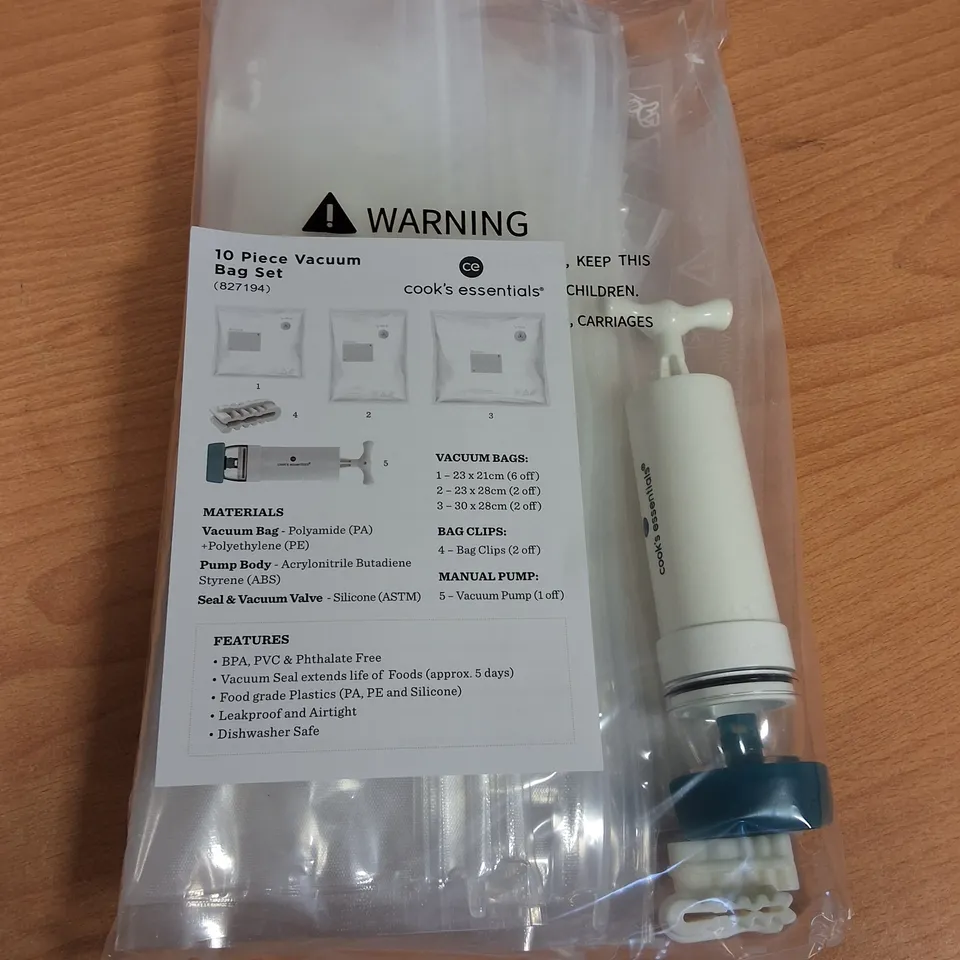 LOT OF 24 10-PIECE BOXES OF COOKS'S ESSENTIALS VACUUM BAG SETS