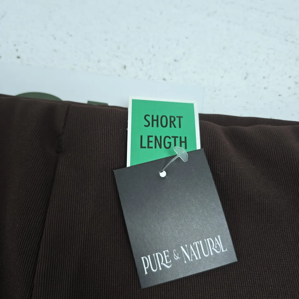 PURE & NATURAL BROWN SHORT LENGTH TROUSERS, UK 12