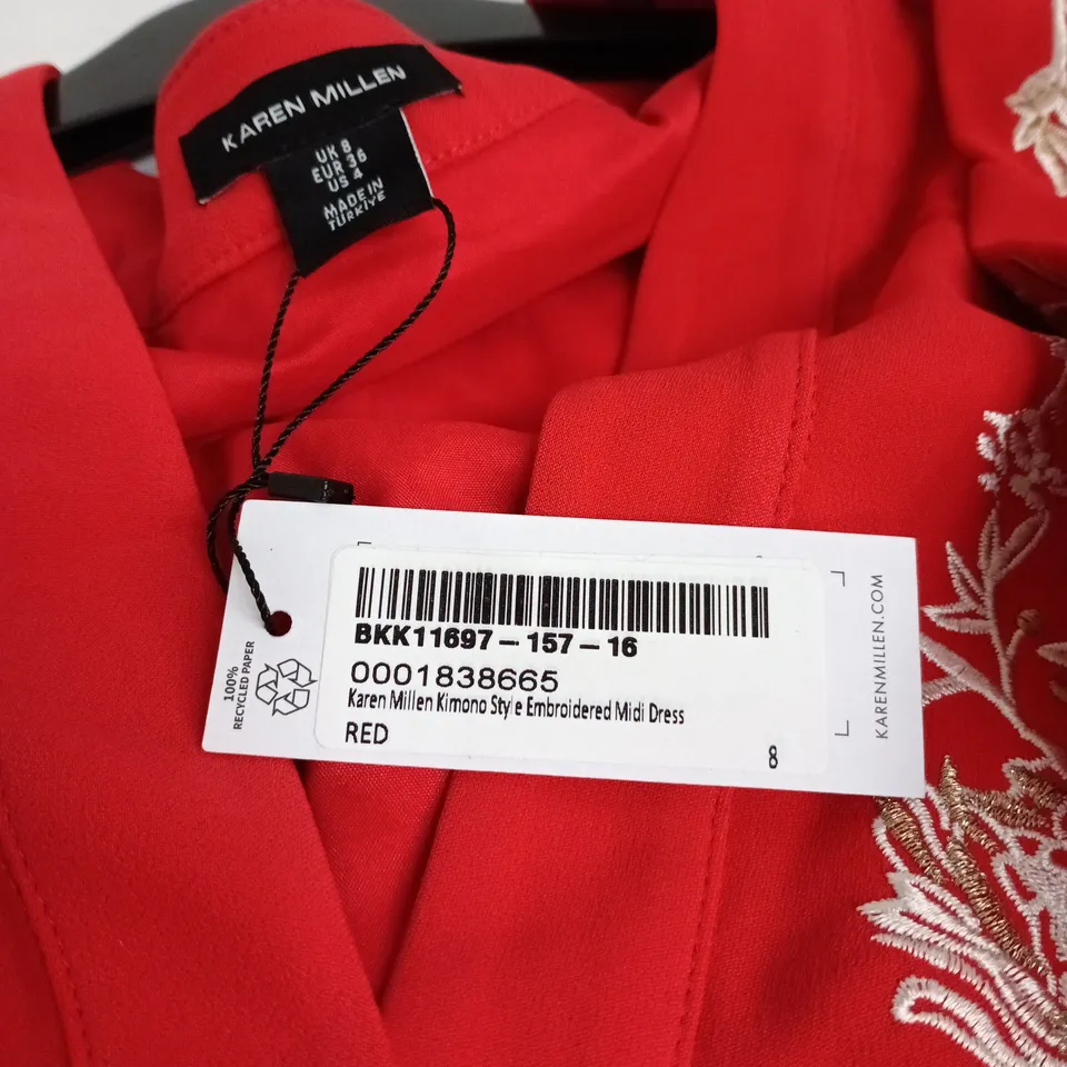KAREN MILLEN KIMINO STYLE MIDI DRESS RED UK 8