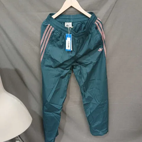 ADIDAS ORIGINALS WOMEN’S TRACK PANTS – TEAL WITH PINK SIDE STRIPES SIZE M