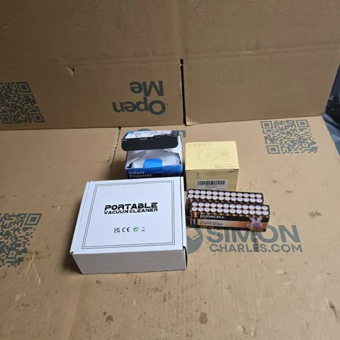 TOTE OF APPROXIMATELY 10 ASSORTED HOUSEHOLD ITEMS TO INCLUDE WIRELESS DOORBELL, PORTABLE VACUUM CLEANER, GALAXY PROJECTOR ETC